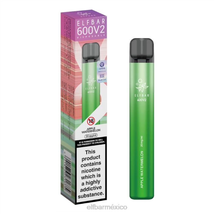 ELF BAR Mexico City Vaporizador desechable 600v2 - 20 mg J40L21 sandia manzana