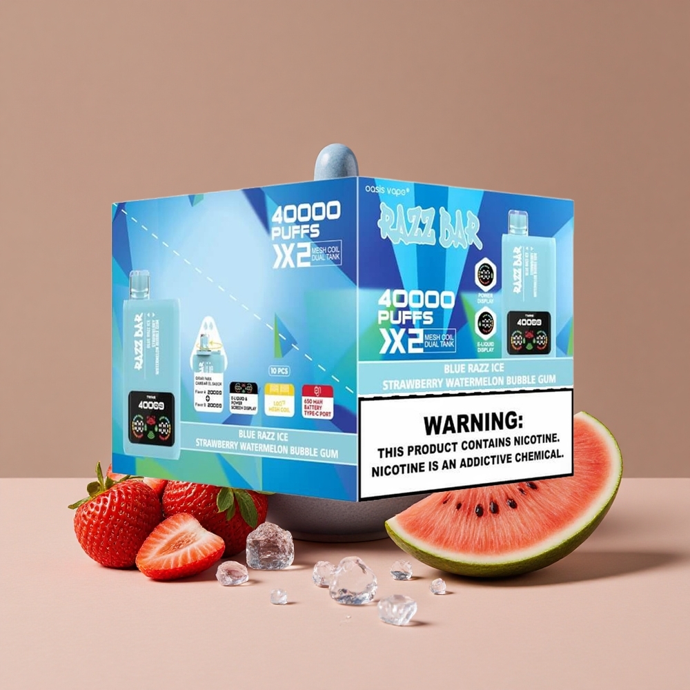 Razz Bar 40000 Puffs Azul Frambuesa Hielo-Fresa Sandía Chicle con Pantalla de Potencia