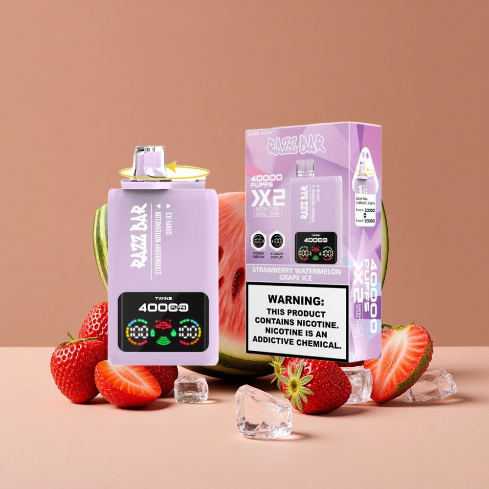 Razz Bar 40000 Puffs Vape Desechable Fresa Sandía_Uva Helada con Pantalla de Potencia