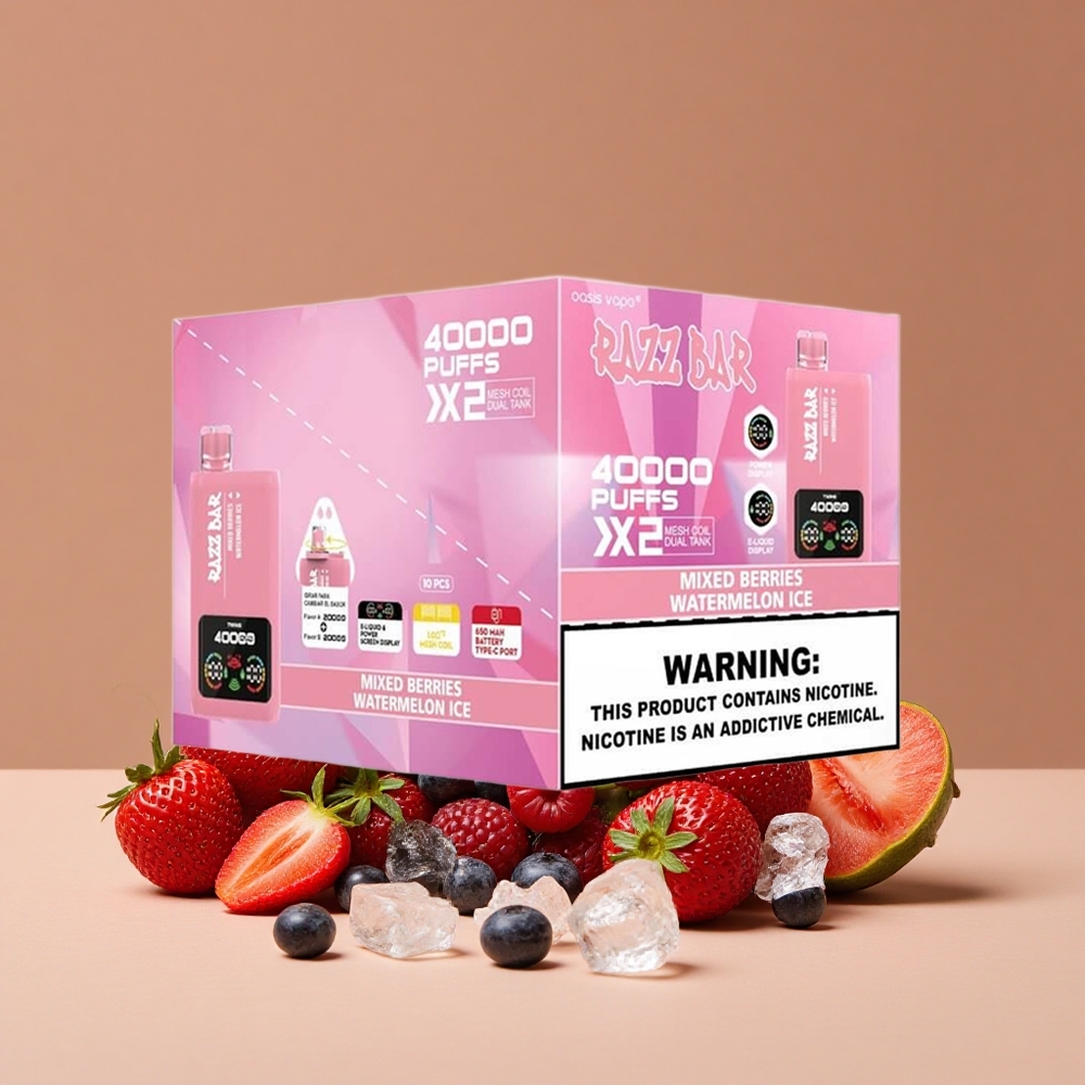 Razz Bar 40000 Puffs Vape Desechable Frutos del Bosque_Sandía Helada Pantalla de Energía