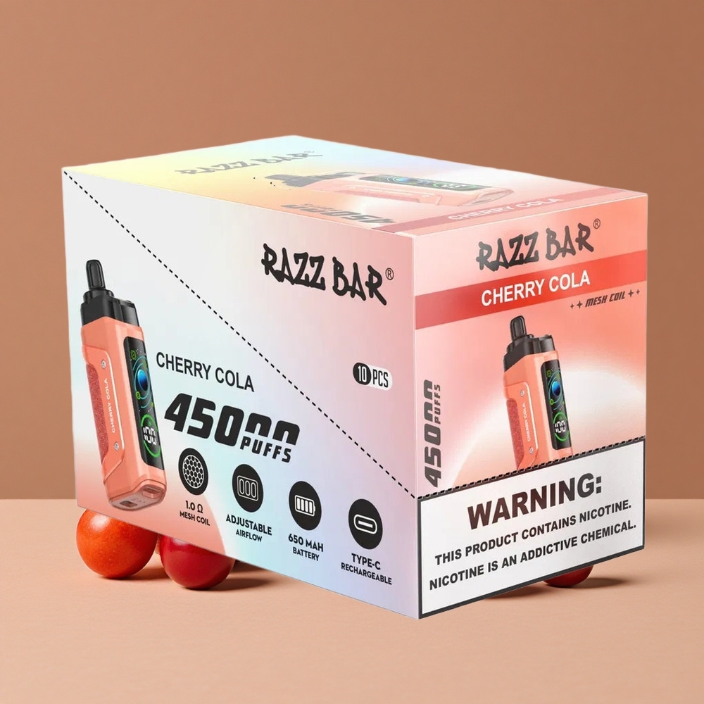 Razz Bar 45000 Puffs Vape Desechable Cereza Cola con Bobina Mesh 10 Ohm