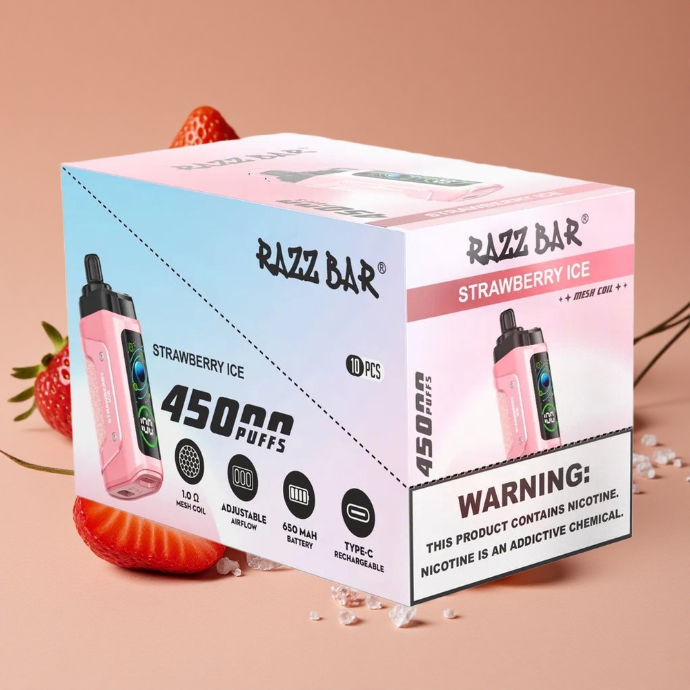 Razz Bar 45000 Puffs Vape Desechable Fresa Hielo con Bobina Mesh 10 Ohm