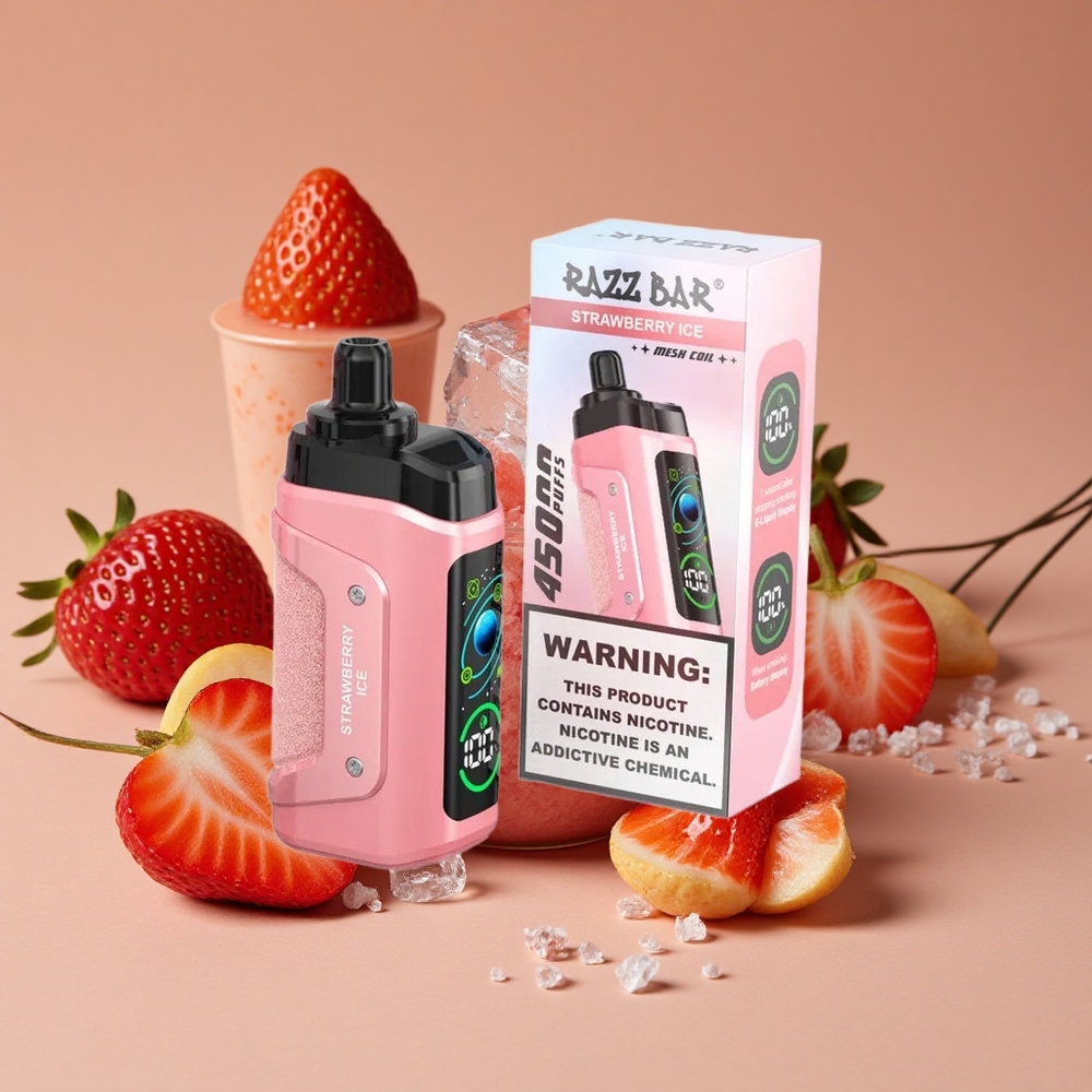Razz Bar 45000 Puffs Vape Desechable Fresa Hielo con Bobina Mesh 10 Ohm
