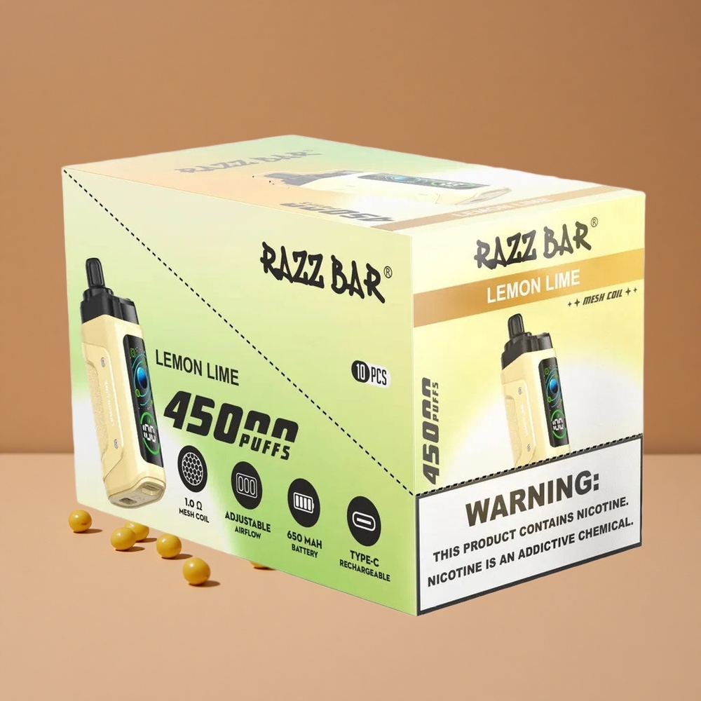 Razz Bar 45000 Puffs Vape Desechable Lima Limón con Bobina Mesh 10 Ohm