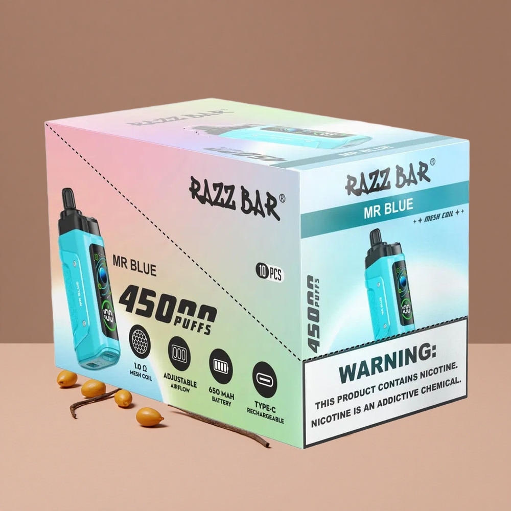 Razz Bar 45000 Puffs Vape Desechable Tipo-C Recargable Mr Azul