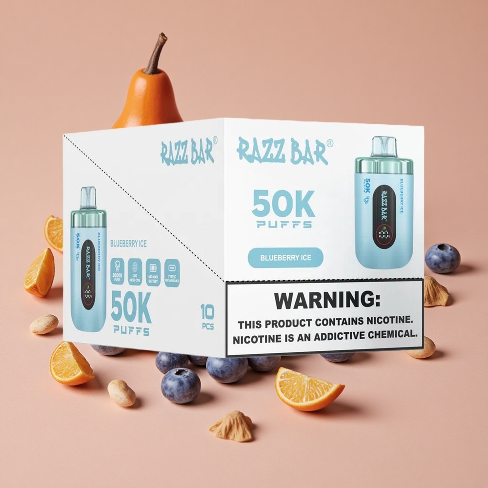 Razz Bar 50000 Puffs Electrónica Desechable Helado de Arándano Azul Tipo-C Recargable