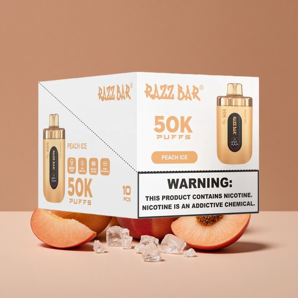 Razz Bar 50K Puffs Recargable Tipo-C Vape Desechable Melocotón Hielo