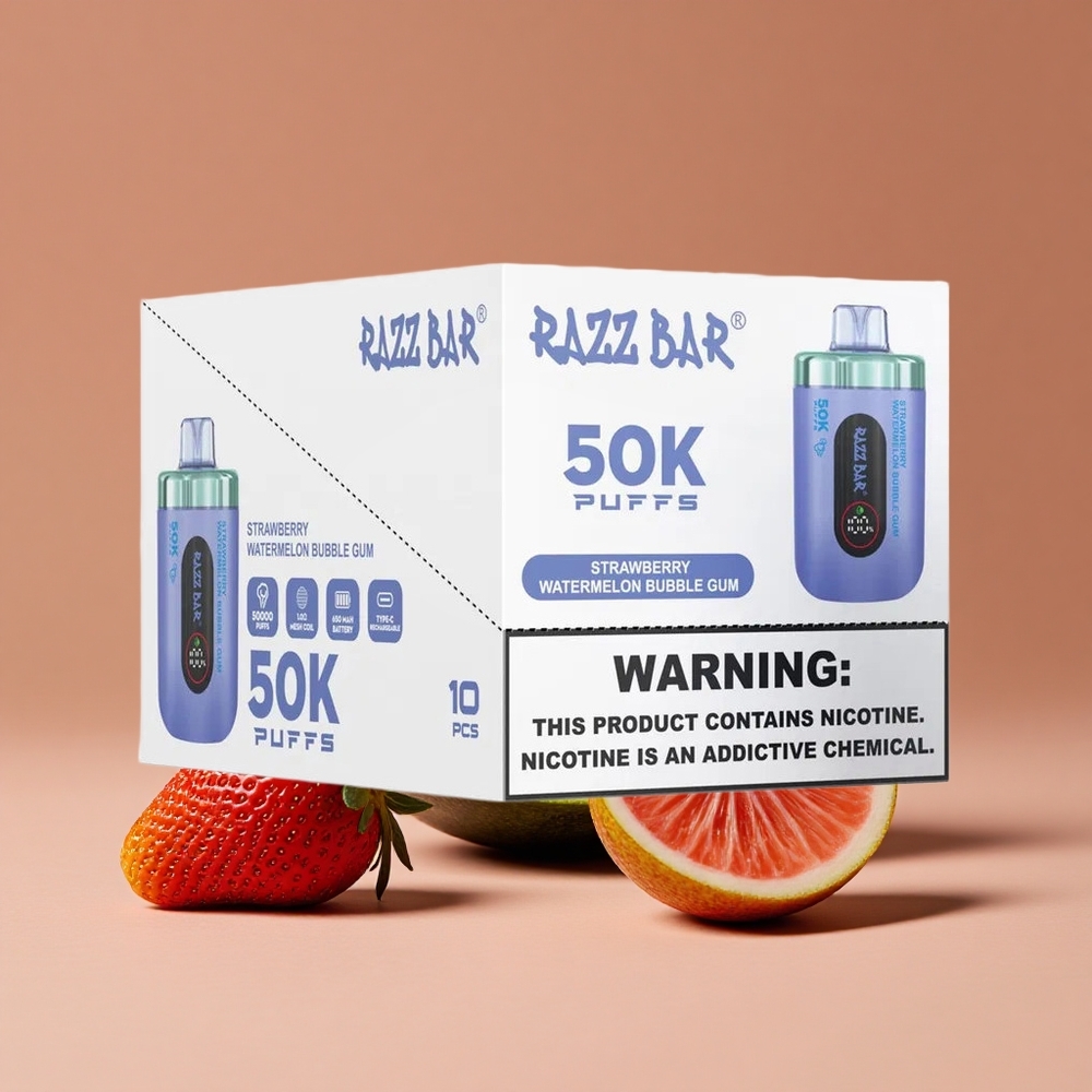 Razz Bar 50K Puffs Recargable USB-C Fresa Sandía Chicle