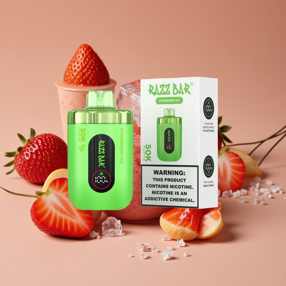 Razz Bar 50K Puffs Vape Desechable Fresa Hielo con 2 Nicotina