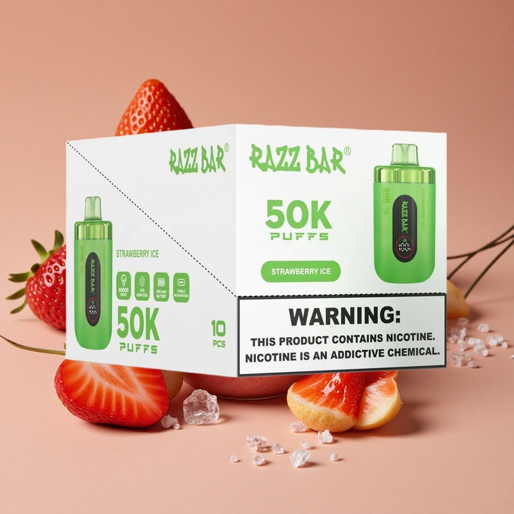 Razz Bar 50K Puffs Vape Desechable Fresa Hielo con 2 Nicotina