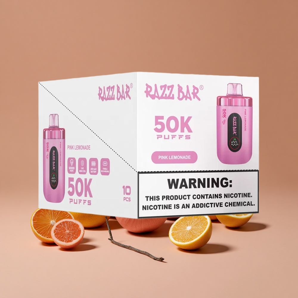 Razz Bar 50K Puffs Vape Desechable Limonada Rosa con 2 Nicotina