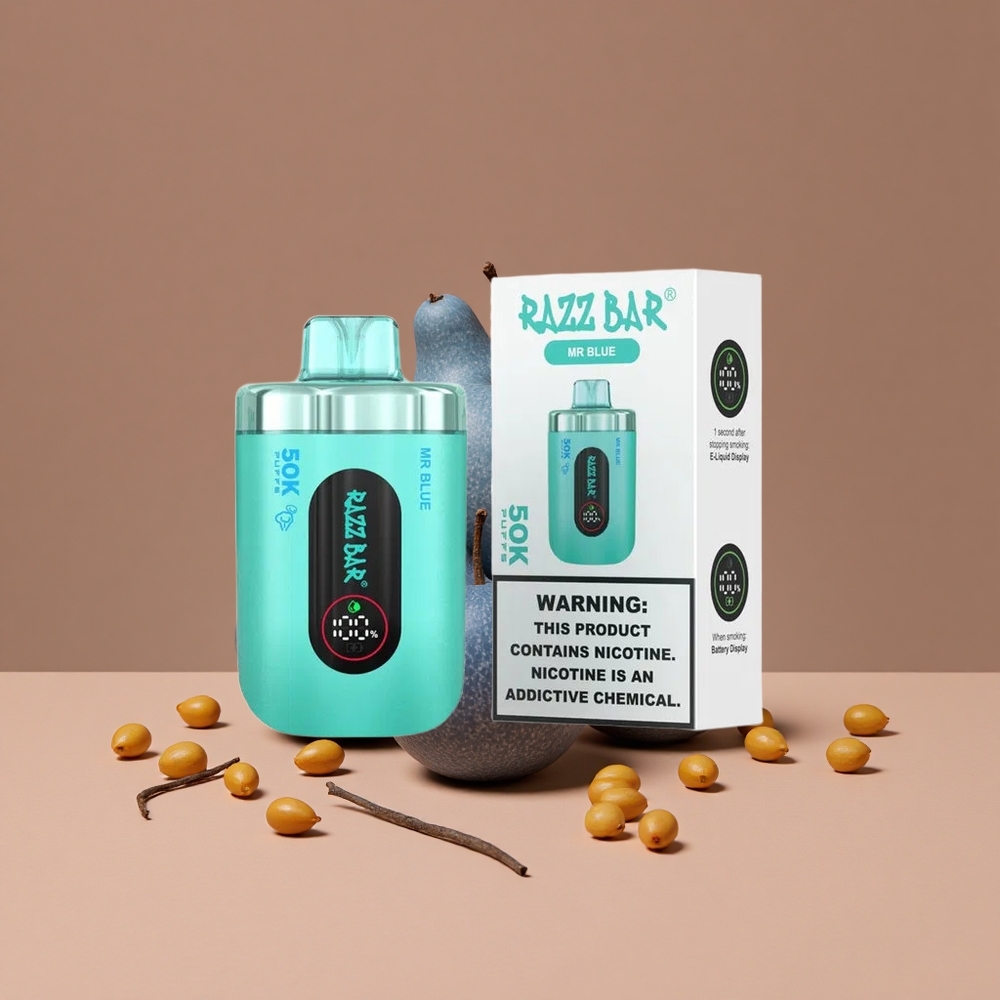 Razz Bar 50K Puffs Vape Desechable Mr Azul con Contenido de Nicotina al 2