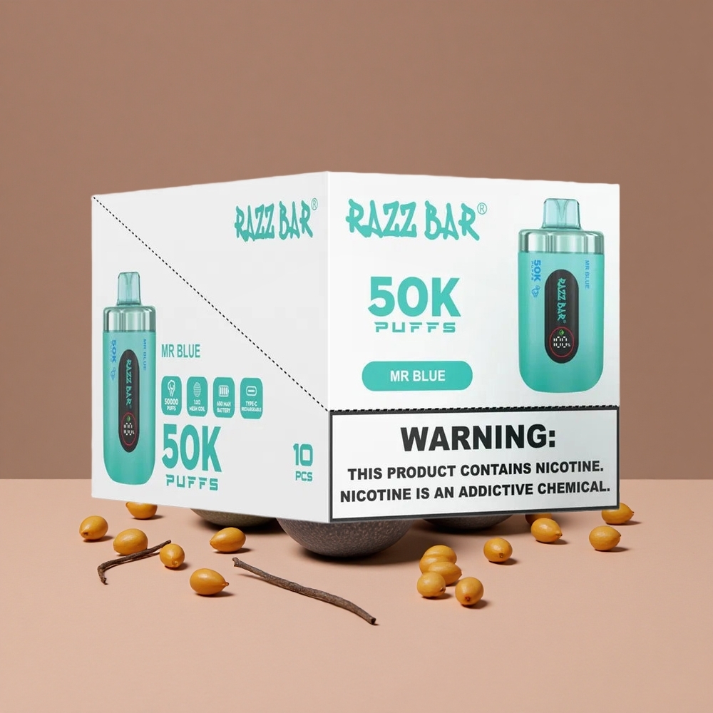 Razz Bar 50K Puffs Vape Desechable Mr Azul con Contenido de Nicotina al 2