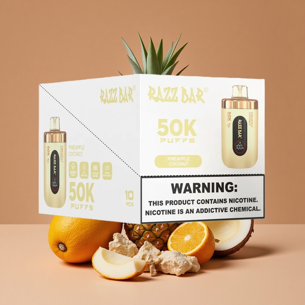 Razz Bar 50K Puffs Vape Desechable Piña Coco Tipo-C Recargable