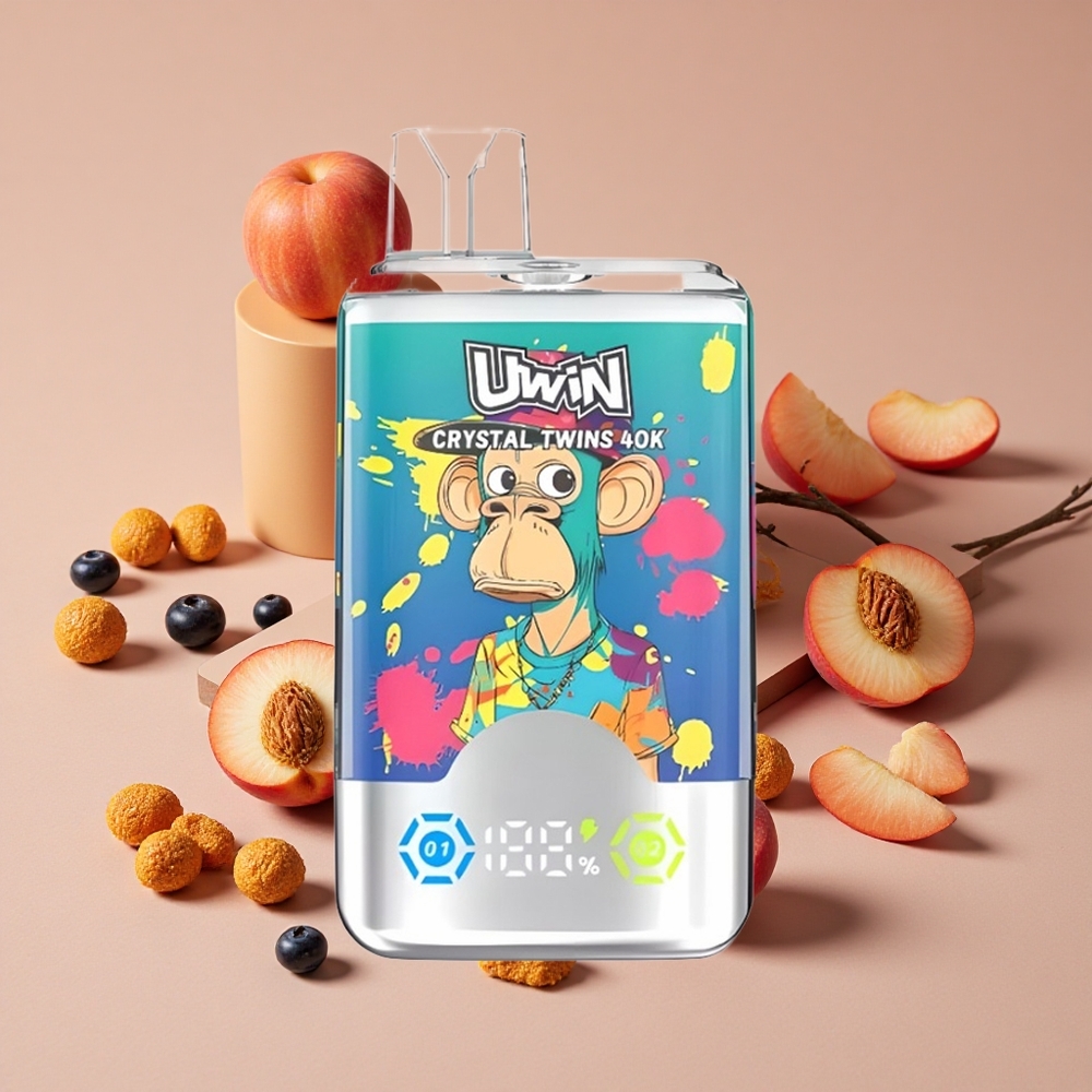 Uwin Crystal Twins 40000 Puffs Vape Desechable Arándano Helado y Melocotón Helado de Verano con 32ml de E-líquido