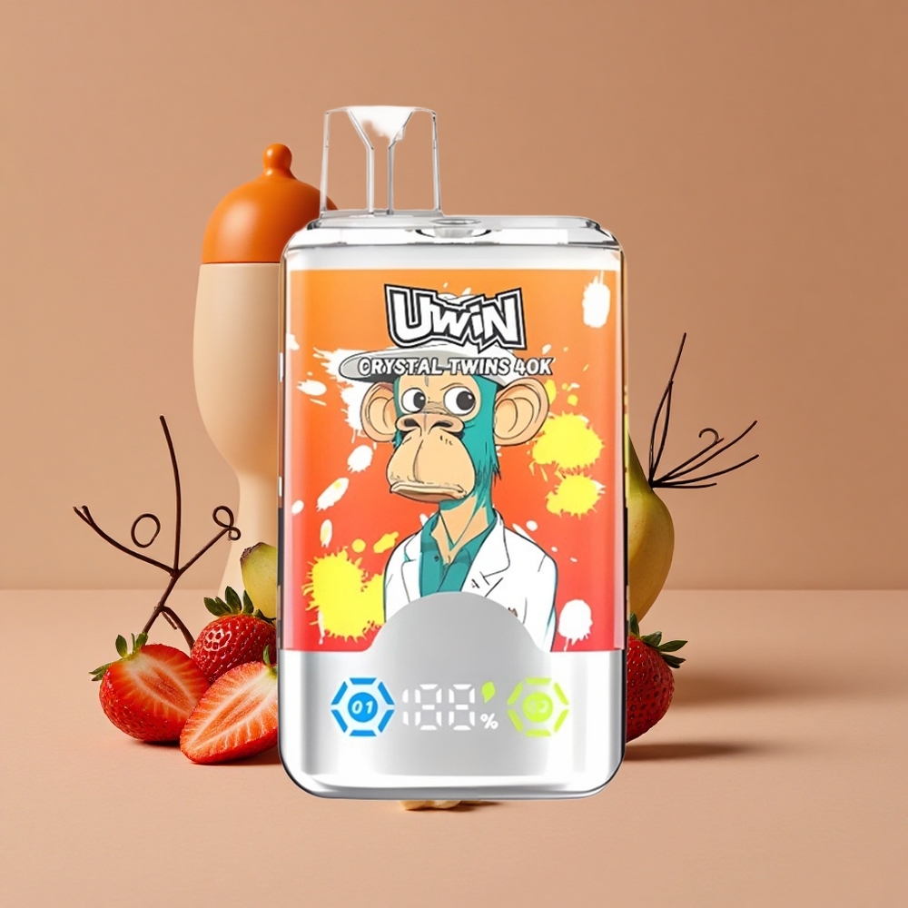 Uwin Crystal Twins 40000 Puffs Vape Desechable Fresa Plátano Amor 66 con 32ml de Líquido