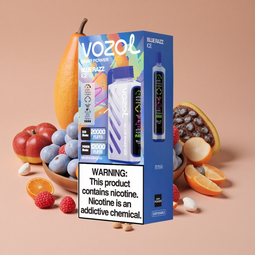 VOZOL Gear Power 20000 Puffs Vape Desechable Blue Razz Ice Pantalla Completa