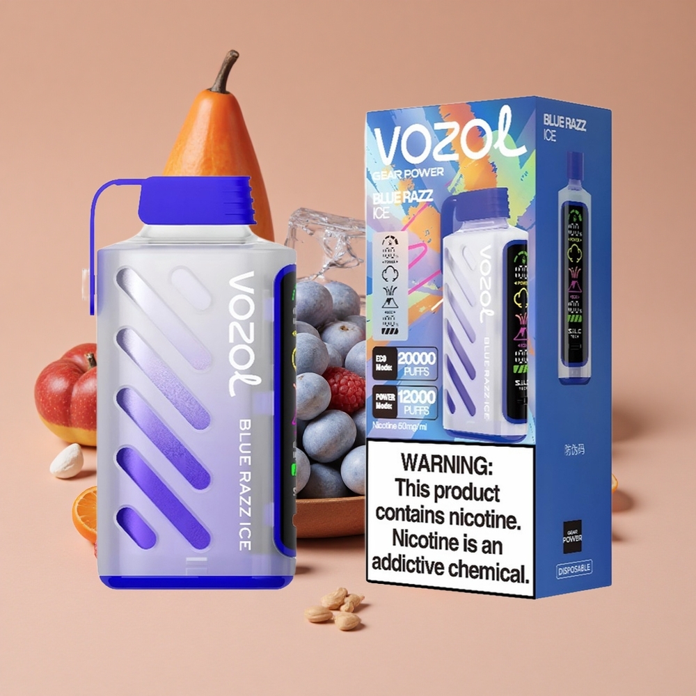 VOZOL Gear Power 20000 Puffs Vape Desechable Blue Razz Ice Pantalla Completa