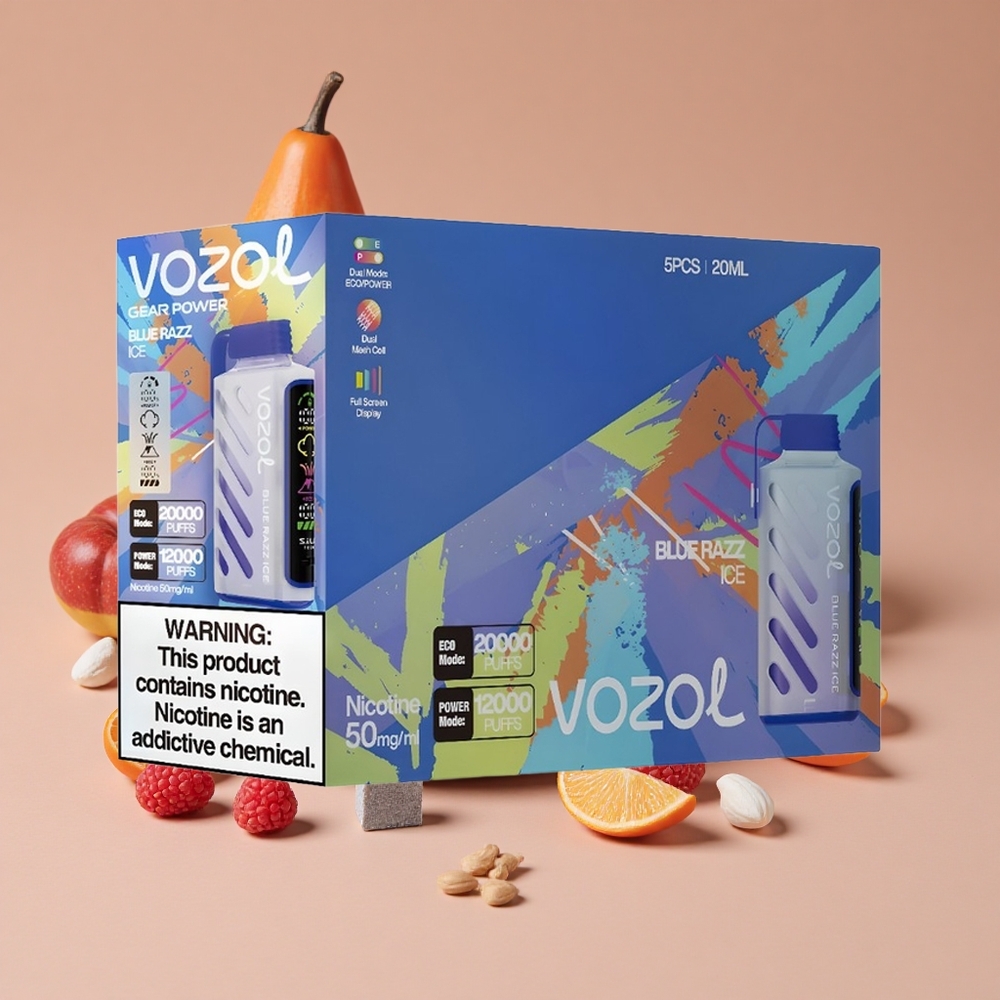 VOZOL Gear Power 20000 Puffs Vape Desechable Blue Razz Ice Pantalla Completa