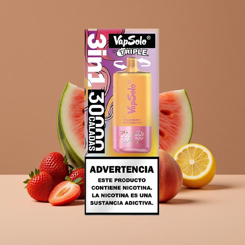 VapSolo Triple 30000 Puffs Fresa Sandía  Melocotón Limón con 40ml