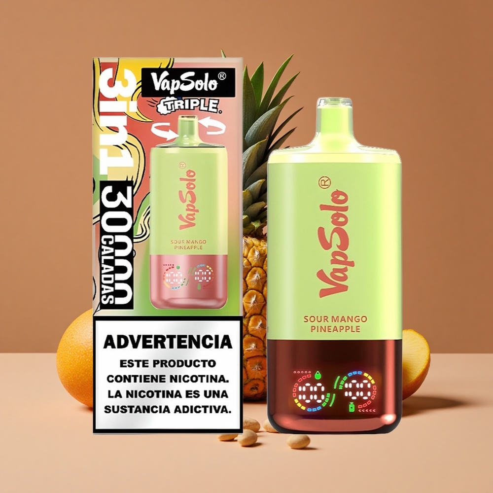 VapSolo Triple 30000 Puffs Vape Desechable Mango Piña Ácido con 40ml de E-Líquido