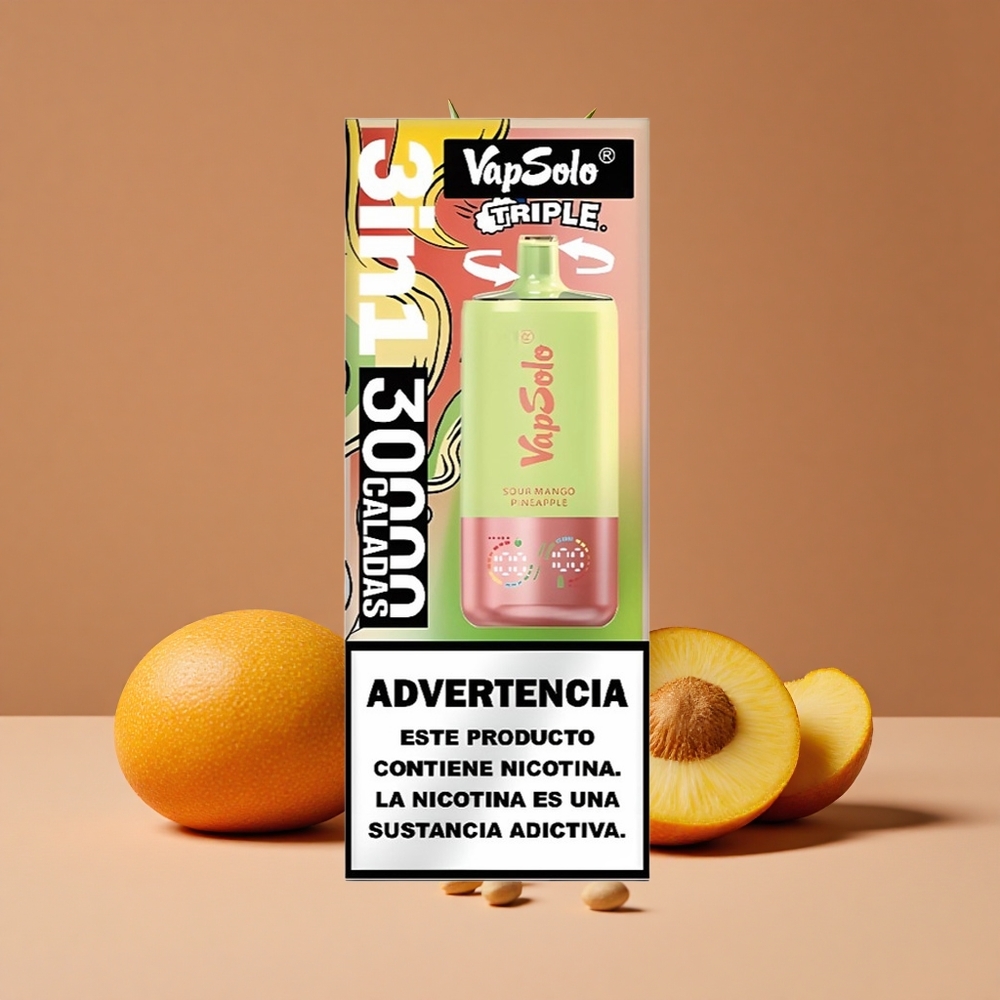 VapSolo Triple 30000 Puffs Vape Desechable Mango Piña Ácido con 40ml de E-Líquido