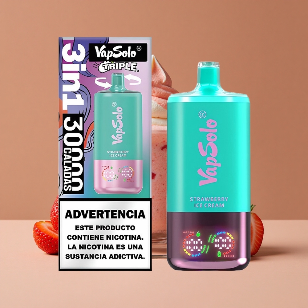 Vapsolo Triple 30000 Puffs 40ml Crema de Fresa y Hielo Desechable