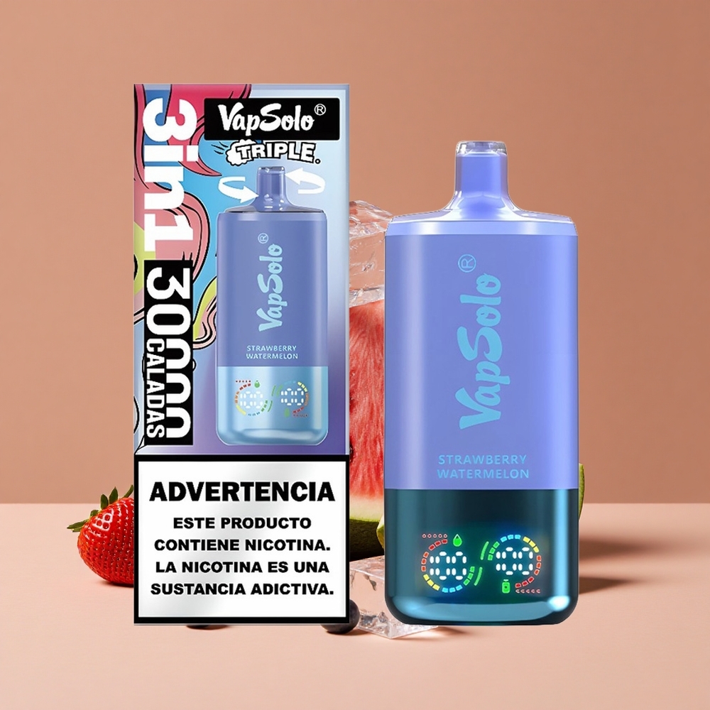 Vapsolo Triple 30000 Puffs Fresa Sandía  Arándano Hielo con 40ml de E-Líquido