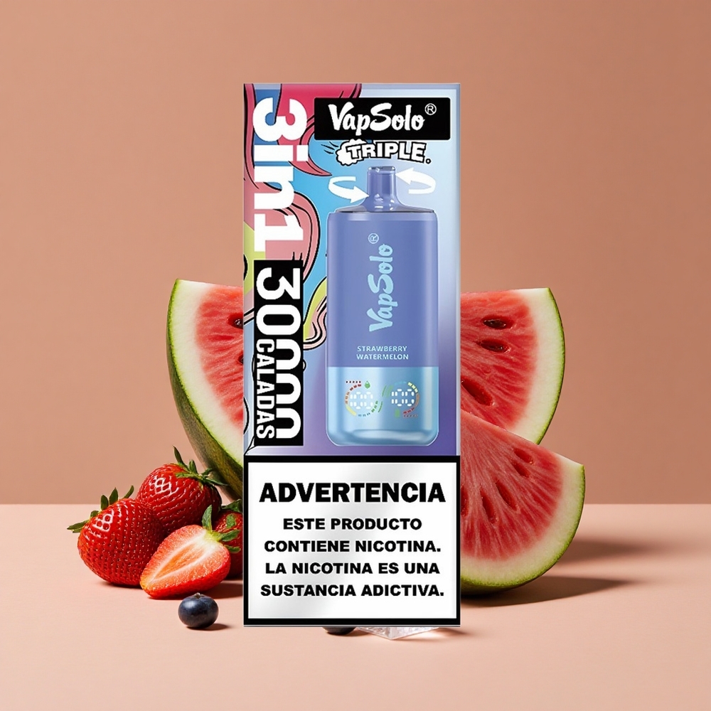 Vapsolo Triple 30000 Puffs Fresa Sandía  Arándano Hielo con 40ml de E-Líquido